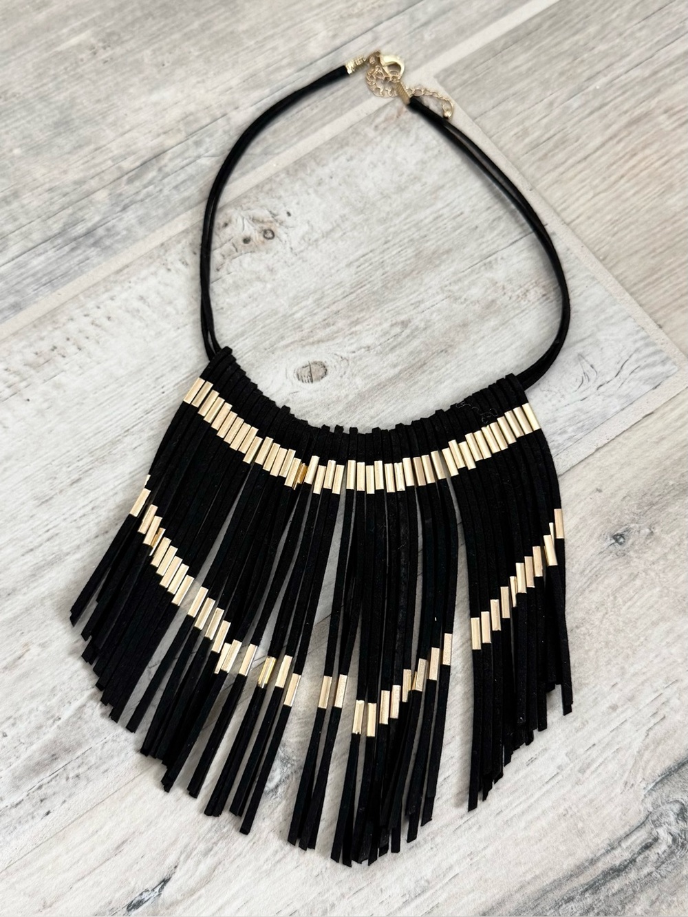 Gypsy Black Suede Fringe Necklace